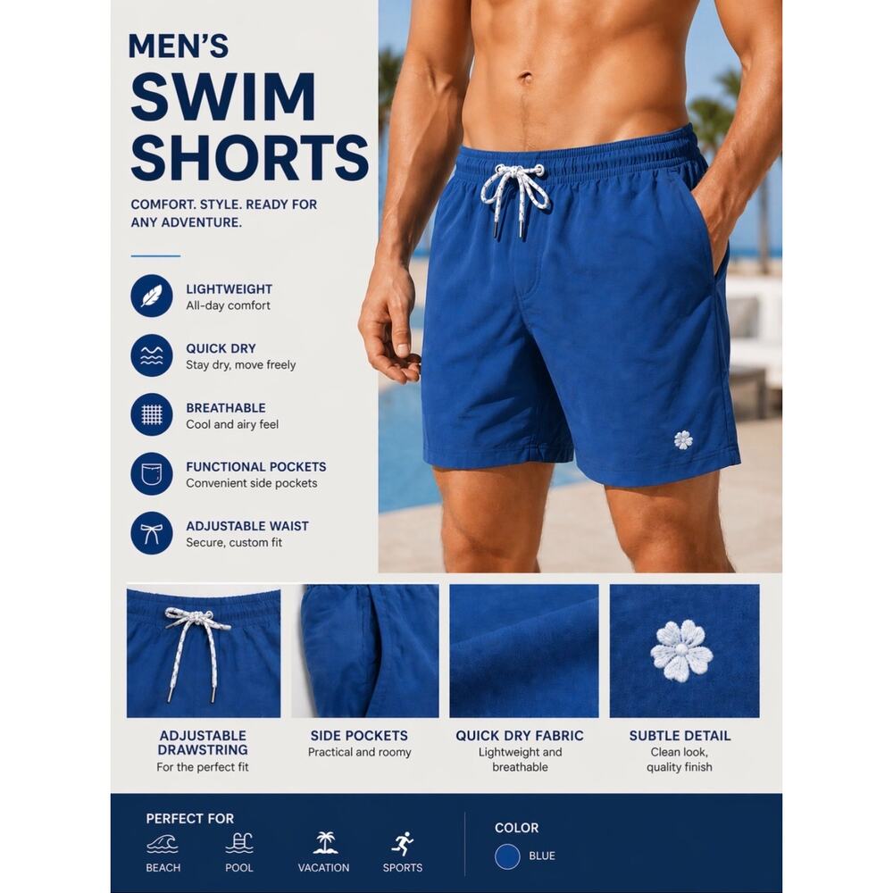 Lucky Brand Men's Swim Shorts Drawstring Elastic Waist / Quick Dry